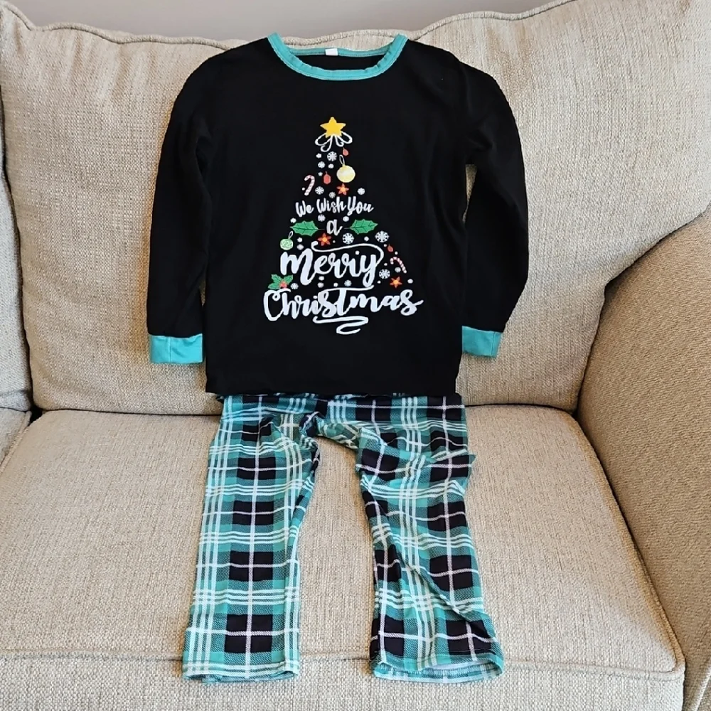 Kids Christmas Pajamas - Black and Green
